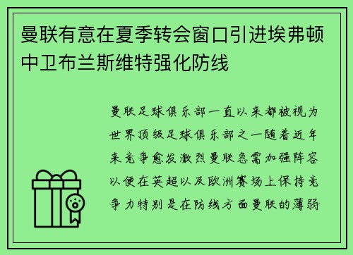 曼联有意在夏季转会窗口引进埃弗顿中卫布兰斯维特强化防线 曼联有意在夏季转会窗口引进埃弗顿中卫布兰斯维特强化防线